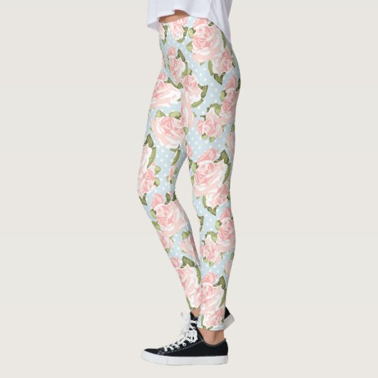 Schitterend roos patroon met blauwe stippen leggings (Links)