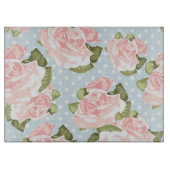 Schitterend roos patroon met blauwe stippen snijplank (Voorkant)