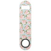 Schitterend roos patroon met blauwe stippen speed flessenopener (Achterkant)