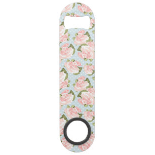 Schitterend roos patroon met blauwe stippen speed flessenopener