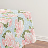 Schitterend roos patroon met blauwe stippen tafelkleed (Voorbeeld)