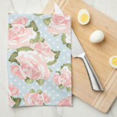 Schitterend roos patroon met blauwe stippen theedoek (Quarter Fold)