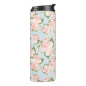 Schitterend roos patroon met blauwe stippen thermosbeker (Gedraaid links)