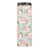 Schitterend roos patroon met blauwe stippen thermosbeker (Achterkant)