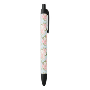 Schitterend roos patroon met blauwe stippen zwarte inkt pen