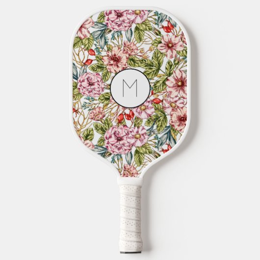 Schitterend roze bloempatroon pickleball paddle (Voorkant)
