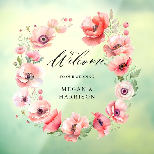 Schitterend roze en rood papaver ontwerp raamsticker (Vel 3)