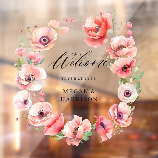 Schitterend roze en rood papaver ontwerp raamsticker (Vel 2)