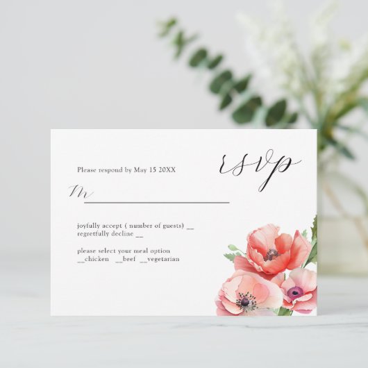 Schitterend roze en rood papaver ontwerp RSVP kaartje (Staand voorkant)