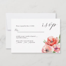 Schitterend roze en rood papaver ontwerp RSVP kaartje