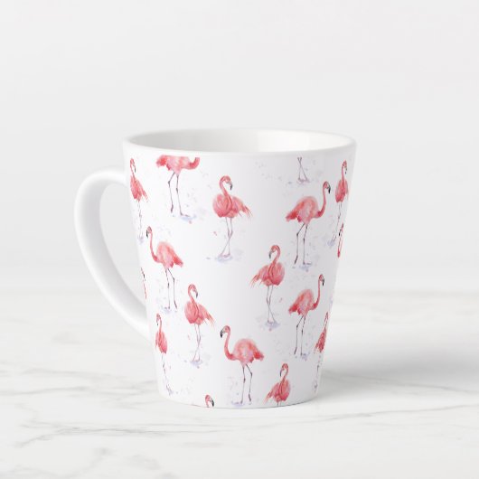 Schitterend roze flamingpatroon latte mok (Linkerhoek)