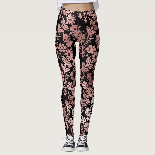 Schitterend roze roze vocht zwart leggings (Voorkant)