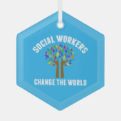 Schitterend sociaal werk - Blauw kerstfeest Glas Ornament (Voorkant)