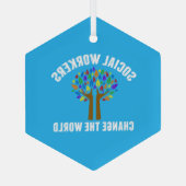 Schitterend sociaal werk - Blauw kerstfeest Glas Ornament (Achterkant)