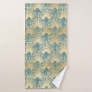 Schitterend ventilatorpatroon, blauwgroen goud, Ar Badhanddoek