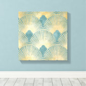Schitterend ventilatorpatroon, blauwgroen goud, Ar Canvas Afdruk (Insitu (Houten vloer))
