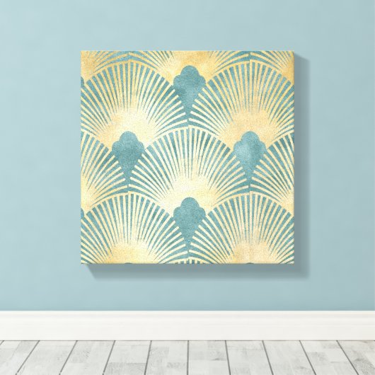 Schitterend ventilatorpatroon, blauwgroen goud, Ar Canvas Afdruk (Insitu (Houten vloer))
