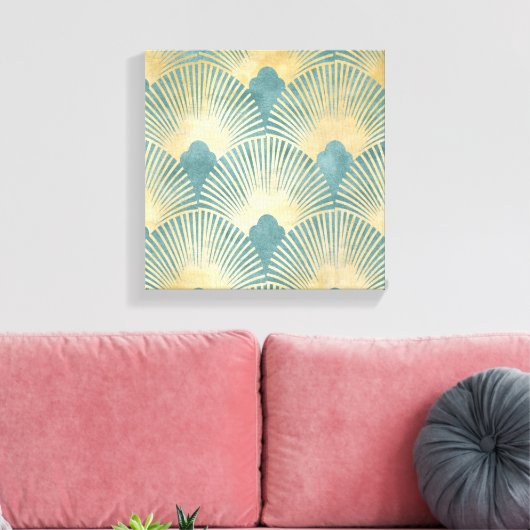 Schitterend ventilatorpatroon, blauwgroen goud, Ar Canvas Afdruk (Insitu (Woonkamer))
