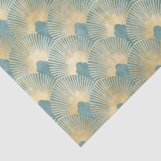 Schitterend ventilatorpatroon, blauwgroen goud, Ar Tissuepapier (Detail)