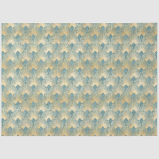 Schitterend ventilatorpatroon, blauwgroen goud, Ar Tissuepapier (Voorkant)