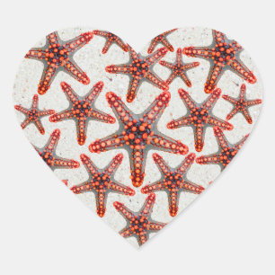 Schitterend vibrant Red Starfish Sand Ocean Sealif Hart Sticker