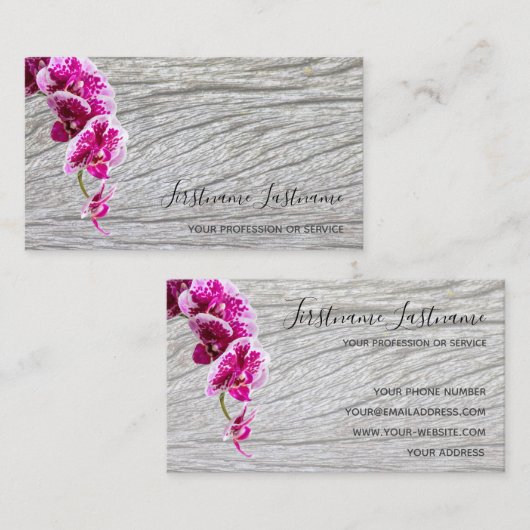 Schitterend vioolroze orchidee bloesem op hout visitekaartje (Voorkant / Achterkant)