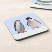 Schitterend vogelpaar van Penguin op Light Blue Bier Onderzetter (Linkerzijde)