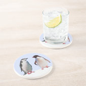 Schitterend vogelpaar van Penguin op Light Blue Zandsteen Onderzetter (Zijkant)