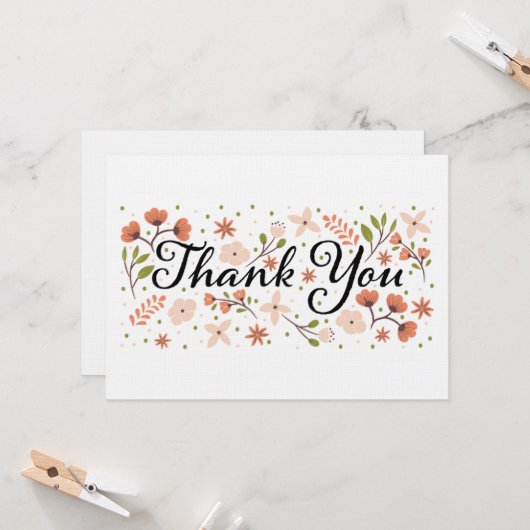 Schitterend, waterkleur, bloemroze, bedankt kaart (Voorkant / Achterkant in situ)