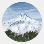 Schitterend winterlandschap, sneeuwkapje ronde sticker (Voorkant)
