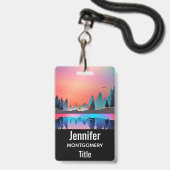 Schitterend wintermeer met herten badge (Voorzijde met lanyard)