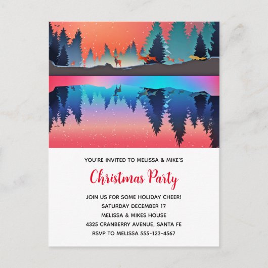 Schitterend wintermeer met herten Kerstmis Uitnodiging Briefkaart (Voorkant)