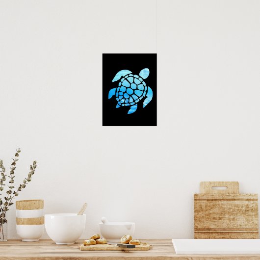 Schitterend Zee schildpad Silhouette van onderzee Poster (Keuken)