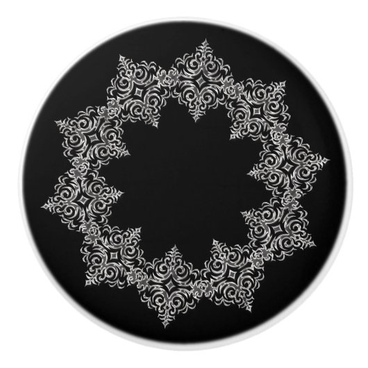 Schitterend zilverontwerp op zwart keramische knop (Voorkant)