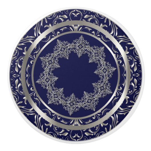 Schitterend zilverontwerp voor Navy Blue Keramische Knop (Voorkant)