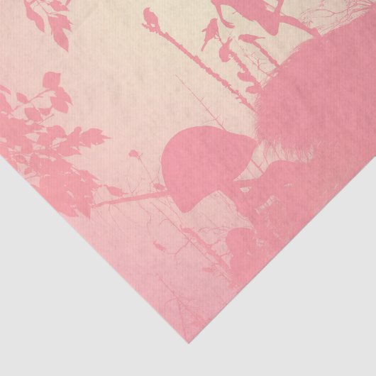 Schitterend zonnefilhouet in roze met vogels tissuepapier (Detail)