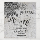 Schitterend zwart/grijze bloemen Wijnflesetiket Wijn Etiket (Enkel label)