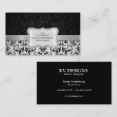 Schitterend zwart-wit Damask interieurontwerp Visitekaartje (Voorkant / Achterkant)