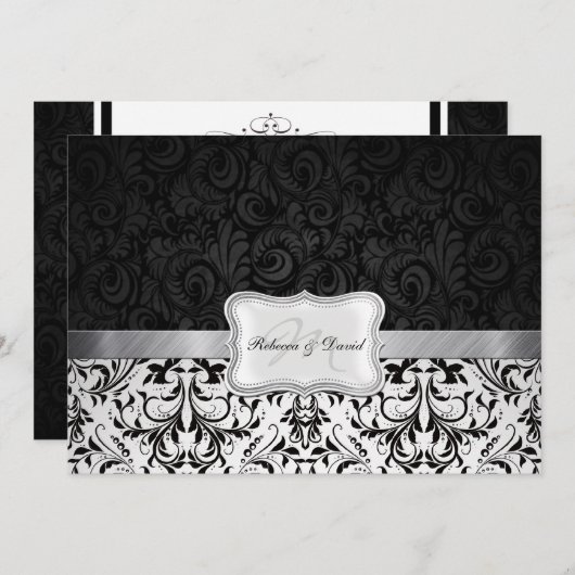 Schitterend zwart-wit Damask-repeater Dinner Kaart (Voorkant / Achterkant)
