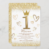 Schitterende 1e kroon gouden glitters Eerste verja Kaart (Voorkant / Achterkant)