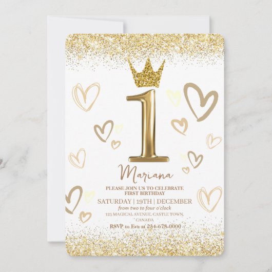 Schitterende 1e kroon gouden glitters Eerste verja Kaart (Voorkant)