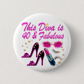 SCHITTERENDE 40E DIVA RONDE BUTTON 5,7 CM (Voorkant)
