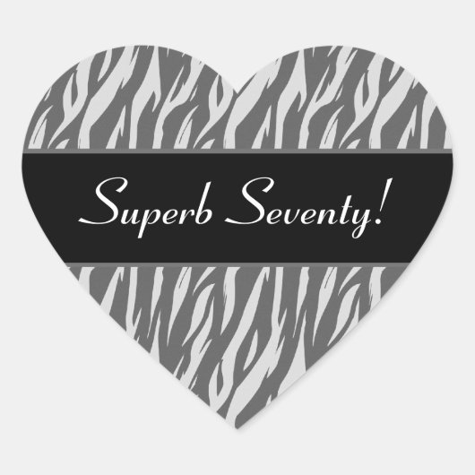Schitterende 70th Birthday Grey en Wit Zebra Favor Hart Sticker (Voorkant)