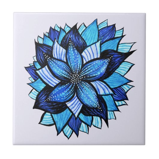 Schitterende Abstracte blauwventilatorinktekening Tegeltje (Voorkant)