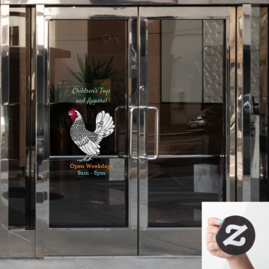 Schitterende afbeelding van cartoon raamsticker (Kantoordeur)