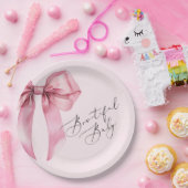 Schitterende Baby Roze Bow Baby shower Papieren Bordje (Feest)