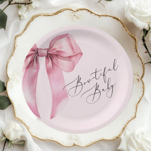 Schitterende Baby Roze Bow Baby shower Papieren Bordje