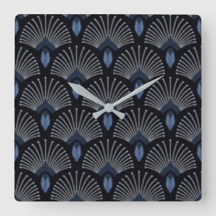 Schitterende blauw art Deco Fan Design Clock Vierkante Klok