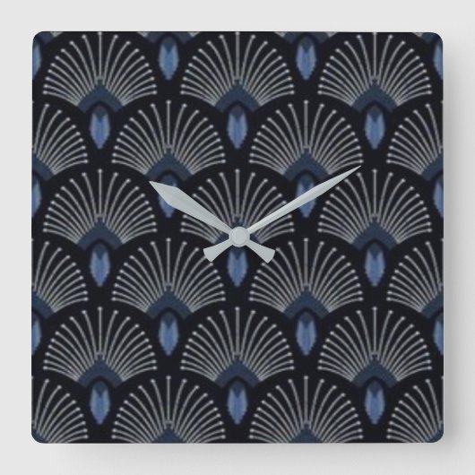 Schitterende blauw art Deco Fan Design Clock Vierkante Klok (Voorkant)