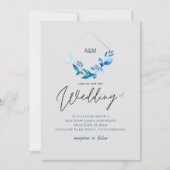 Schitterende Blauwe Bladeren Goud Grijs Bruiloft (Voorkant)